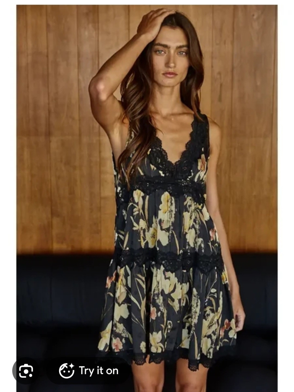 By Together Black Floral Lace-Trim Slip Dress